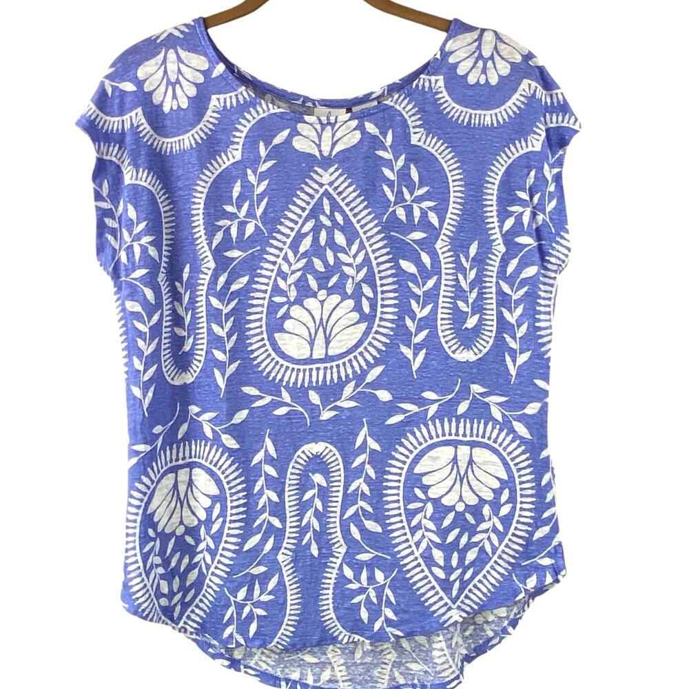 Joie 100% Linen Periwinkle Blue Floral T-Shirt Size M